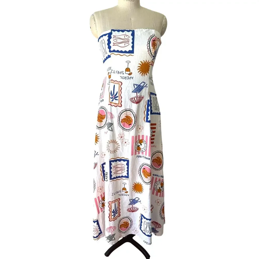 Paper Heart Strapless Linen Blend Maxi Sundress La Dolce Vita Print Size Medium